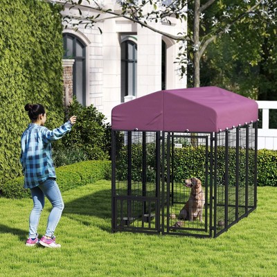 Large Red Welded Wire Outdoor Dog Kennel with Roof