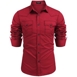 COOFANDY Men's Western Cowboy Shirts Long Sleeve Cotton Casual Button Down Work Shirt with Pockets - 1 of 4
