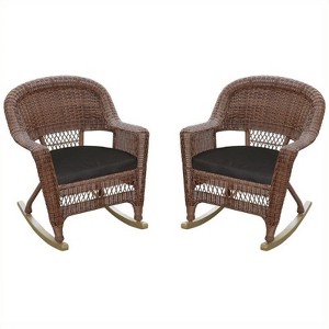 HomeStock Honey Wicker Chair with Black Cushion - Set of 4 - 1 of 3