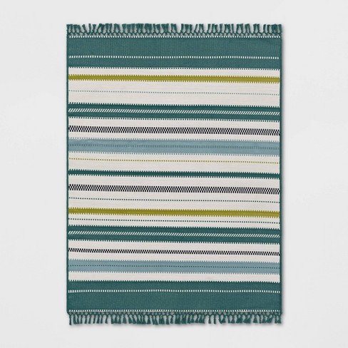 5'x7' Textural Stripe Rectangular Woven Outdoor Area Rug Light Green ...