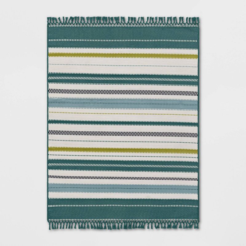 5&#39;x7&#39; Textural Stripe Rectangular Woven Outdoor Area Rug Light Green - Threshold&#8482;, 1 of 6