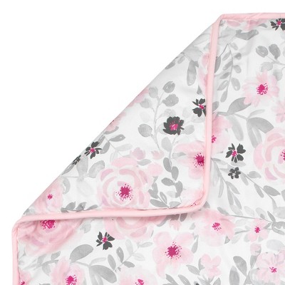 Pink Floral Microfiber Baby Quilt with Crib Skirt Set