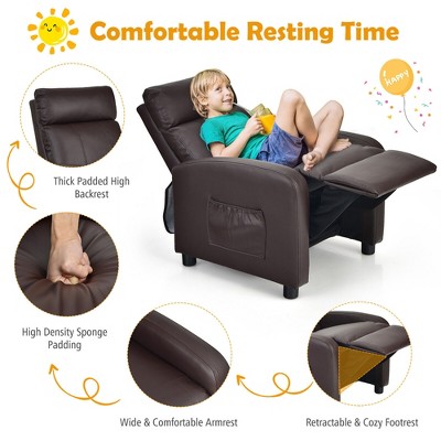 Brown Faux Leather Kids Recliner Armchair with Wood Frame