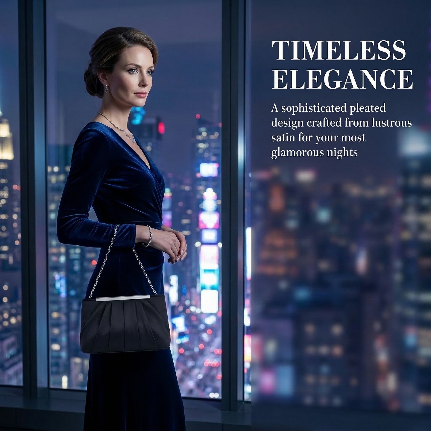 Женские клатчи INSPIRE CHIC 2 Packs Clutch Purse for Women Soft Pleated Evening with Metal Chain Black/Blue 10.6*2.4*5.9 inches, цвет: Чёрный — фото 3
