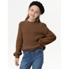 Girls Pullover Sweater Cable Knit Soft Comfy Sweater for Girls Crew Neck Sweater Puff Sleeve Ribbed Knit Cuff - 4 of 4