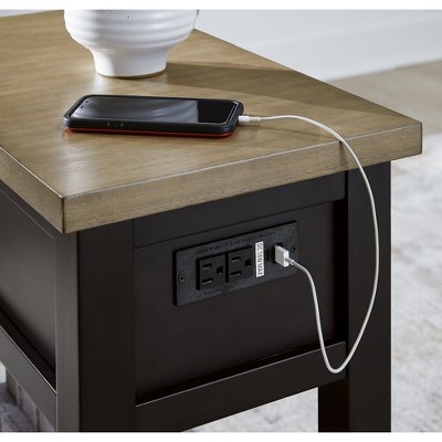 Brown Two-Tone Wood Rectangular End Table with Storage