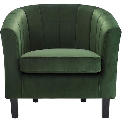 Emerald Velvet Barrel Accent Chair with Wood Legs