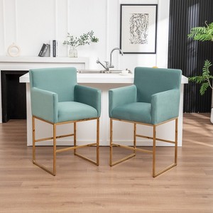 SEYNAR Mid Century Modern Velvet Accent Armrest 27-inch Tall Bar Stool Set of 2 with Metal Frame - 1 of 4