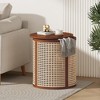 JUJABU 15.7" Round End Table, Hollow Rattan Woven Design with Rubber Wood Top, Small Nightstand or Tea Table for Living Room, Easy Assembly - 3 of 4