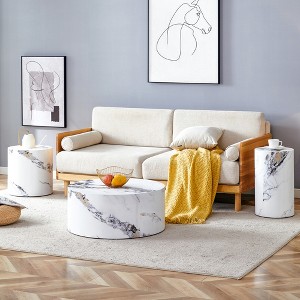 FONTOI Cylindrical Coffee Table Sets of 3, 3pcs Coffee Table with Anti-slip Feet for Living Room Bedroom Office Side Table, White, 12"*19.7"*12" - 1 of 4