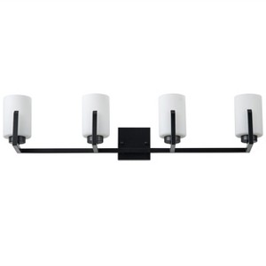 Modern 4-Light Bathroom Vanity Light Fixture, Matte Black Wall Sconce with Frosted Glass Shades - 1 of 4