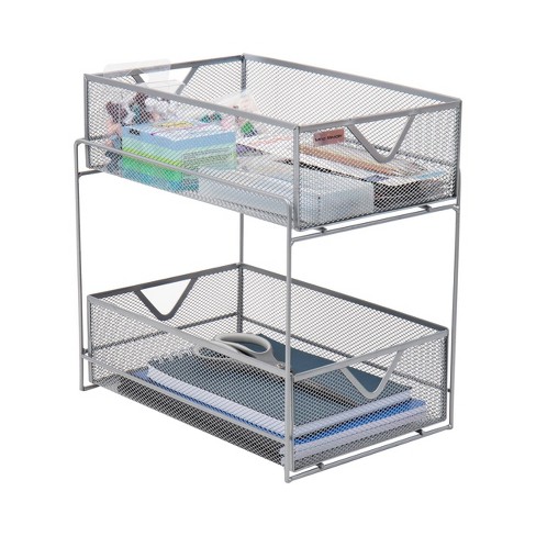 Organisateur De Bureau Avec Dossiers Suspendus - Panier Métal Mesh Argenté - Dimensions 33x28x26 Cm - Montage Facile Sans Outils