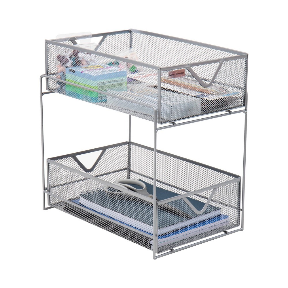 Mind Reader Stackable Paper Tray, Desktop Organizer, File Storage, Office, Metal Mesh, 10.5"L x 13.25"W x 7.5"H, 2 Pcs, Silver
