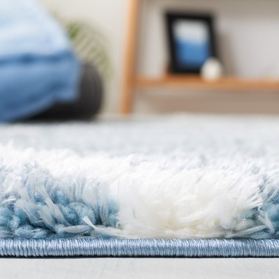 Blue and White Geometric Shag Rectangular Area Rug 4' x 6'