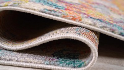 Vibrant Spring Canvas 5'x8' Blue and Red Abstract Area Rug