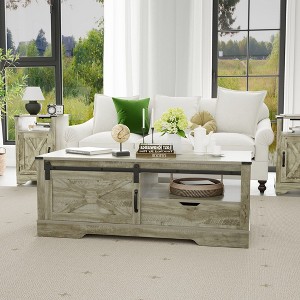 47.2"Farmhouse Sliding Barn Door Coffee Storage Large Rectangular Table,DARK GREY - 1 of 4