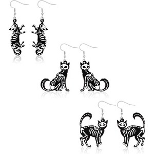 3 Pairs Skull Cat Earrings for Teens - Spooky Halloween Jewelry, Party Accessories & Gift Basket Stuffers - 1 of 4