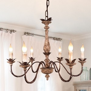 Bella Depot 6-Light Distressed Wood Mid-Century Chandelier For Kitchen Island Lighting French Country Style - 1 of 4