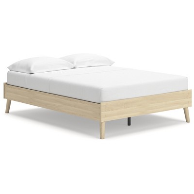 Light Brown Full Platform Bed with Wood Frame and Storage