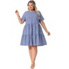 Agnes Orinda Women's Plus Size Gingham Vintage Plaid Round Neck Short Sleeve Tiered A-Line Midi Summer Dress - 3 of 4