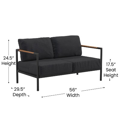 Modern Black Steel Frame Loveseat with Gray Cushions