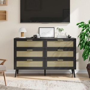 KTMBDW Rattan 6 Drawers Chest of Dressers, Modern 6 Drawer Dresser, Chest of Drawers Storage Cabinet for Living Room, Bedroom, Hallway - 1 of 4
