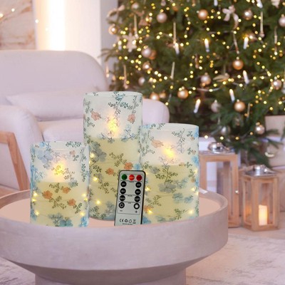 3-piece copper wire light LED candle light blue and white porcelain print with remote control 4"/5"/6", recessed flashing light string