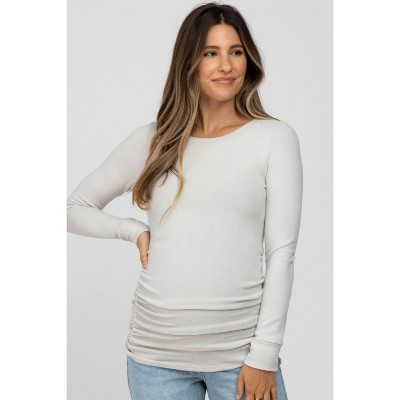 PinkBlush Cream Soft Knit Ruched Maternity Top