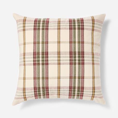 Woven top Plaid Throw Pillow with Tassel Zipper designed