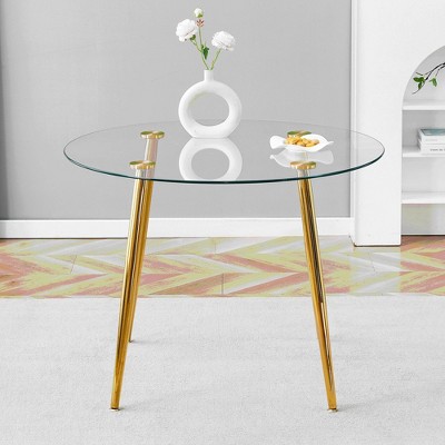 NicBex 40"/ 42"/36"Modern Round Dining Table,Kitchen Table with Glass  Tabletop and Metal Legs for 4-6 Seaters