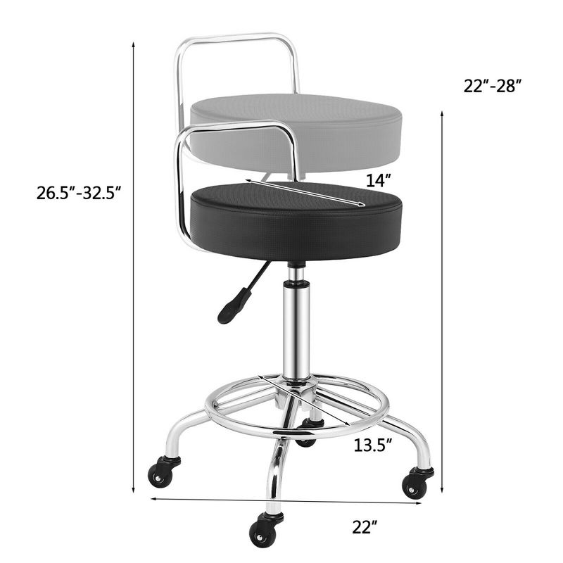 Costway Pneumatic Work Stool Rolling Swivel Task Chair Spa Office Salon w/Cushioned Seat, 3 of 11