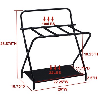 Black Metal Folding Luggage Rack with Fabric Shelf