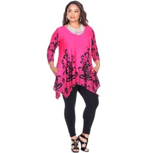 Women's Plus Size Scoop Neck Printed Yanette Tunic Top - White Mark - 1 of 3