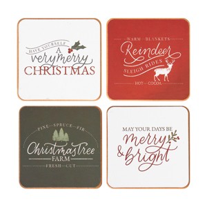 C&F Home Tis The Season Sentiment Christmas Holiday Square Coasters in Red White and Green Backgrounds Set of 4 - 1 of 4