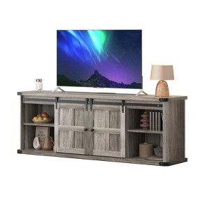 TROPOW 70" TV Stand for 75 Inch TVs, Farmhouse Entertainment Center with Sliding Barn Doors and Storage Cabinets, Modern Media TV Console Table - 1 of 4