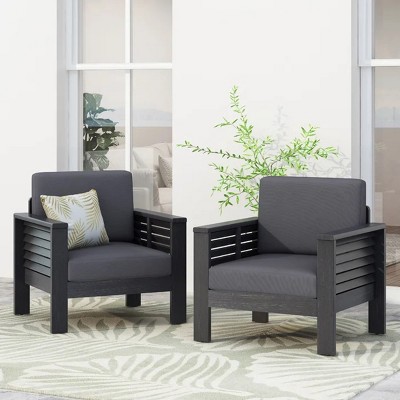 Outdoor Acacia Wood Patio Club Chair,Gray Fabric Upholstered Garden Club Chair,Lounge Armrests Chair WIth Adjustable Levelers-Coolbibila