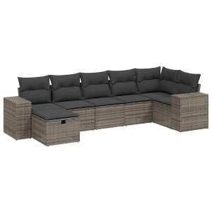 vidaXL Garden Sofa Set Grey Poly Rattan, Powder-Coated Steel Large - 1 of 4