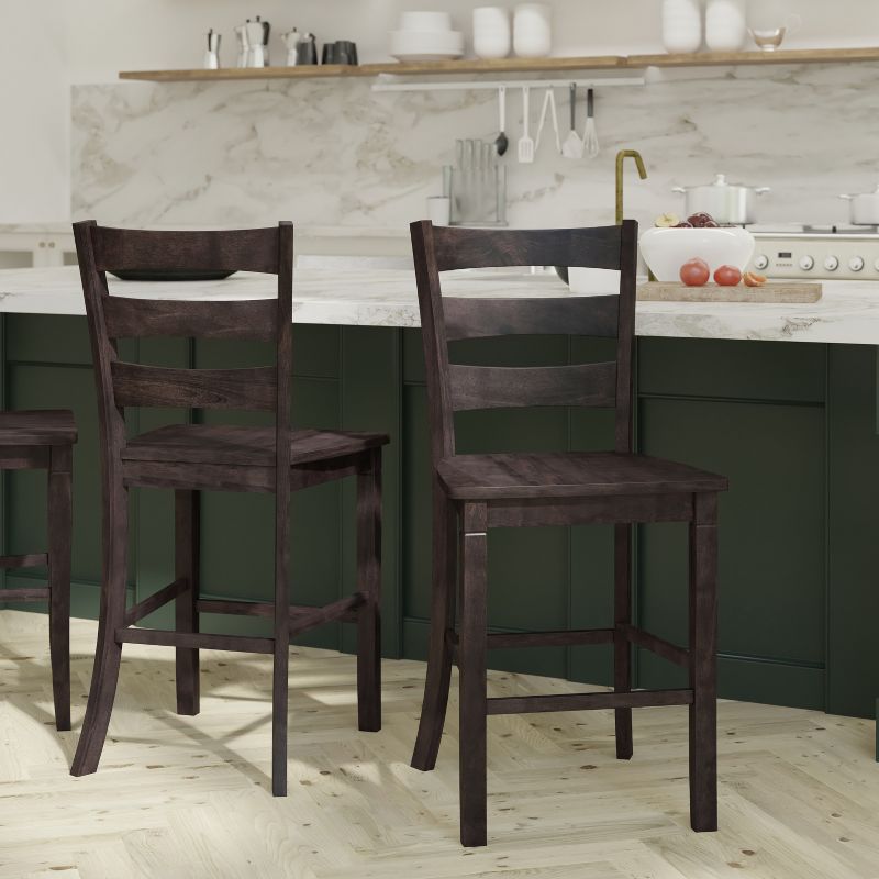 Emma and Oliver Set of 2 Classic Wood Dining Stool with Ladderback Design, 2 of 11