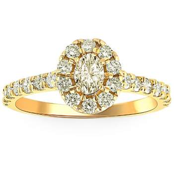 Pompeii3 1Ct Natural Oval Diamond Halo Engagement Ring in 10k Yellow Gold