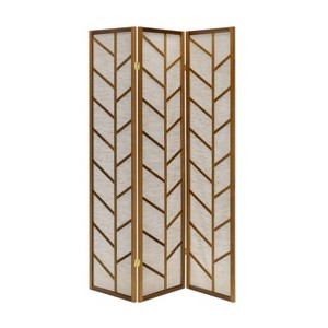 Room Divider Screen with Jute Insert Geometric Cutout Wood  71 inches High - 1 of 4