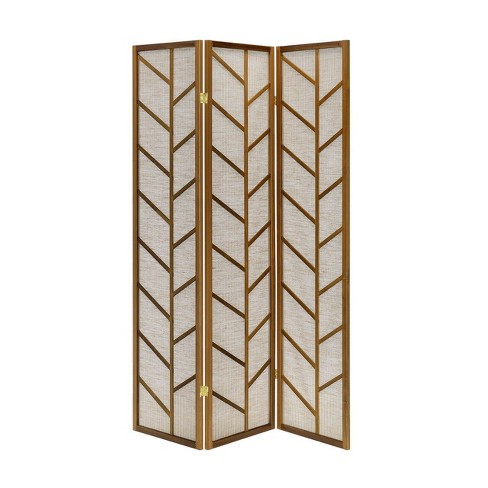 Room Divider Screen with Jute Insert Geometric Cutout Wood  71 inches High - image 1 of 4