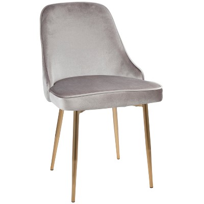 Set of 2 Gray Velvet Upholstered Dining Chairs with Gold Tapered Legs