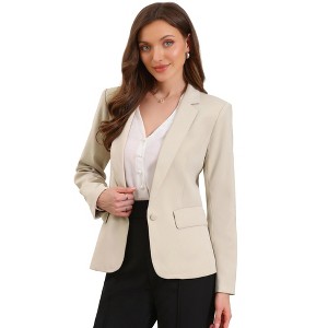 INSPIRE CHIC Women's One Button Notch Lapel Long Sleeve with Shoulder Pads and Pockets Blazer - 1 of 4