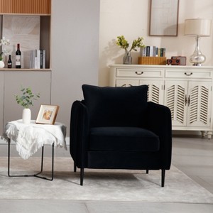 Accent Chair for Living Room, Velvet Comfy Single Sofa Chair Mid-Century Modern Armchair with 1 Pillow and Metal Legs for Bedroom Office Reading - 1 of 4