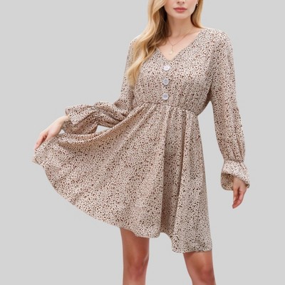 Anna-Kaci Women's Long Sleeve Button-Front Dress with Flared Cuffs