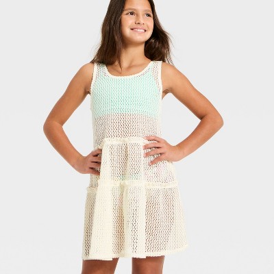 Cat & Jack Girls' Top Tier Crochet Cover-Up Dress - Cat & Jack™ Cream M — фото 2