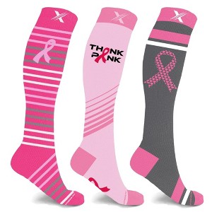 Extreme Fit Cancer Awareness Compression Socks - Knee High Socks for Running - 3 Pair - 1 of 4