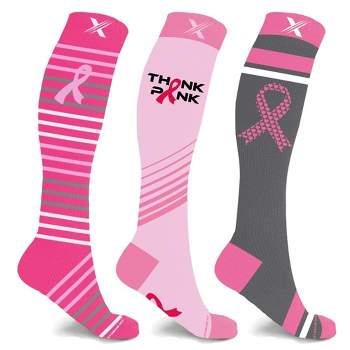 Extreme Fit Cancer Awareness Compression Socks - Knee High Socks for Running - 3 Pair