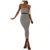 Nmoder Women Summer Casual Tube Dresses Strapless Backless Hollowed Striped Patchwork Long Dress Clubwear - 3 of 4