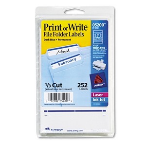 Avery Print or Write File Folder Labels 11/16 x 3 7/16 White/Dark Blue Bar 252/Pack 05200 - 1 of 4